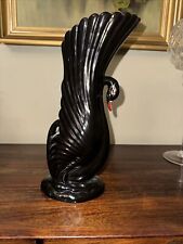 Vintage Elegant Glossy Black Swan Vase 12” Tall Ceramic Art Deco picture