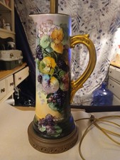 RareAntique Large Vienna Austria Hand Painted Grape Tankard/Pitcher /Lamp Convo picture