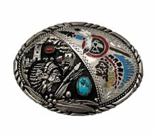 Navjo Indian Turquoise Silver Toned Men's Belt Buckle Vintage USA picture