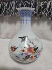 Vintage Hand Crafted Chinese Eggshell Porcelain Floral Birds Vase picture