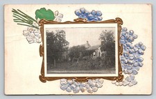 Embossed House Postcard Kingston NY New York Sent 1908 Ornate Frame Flowers TR picture