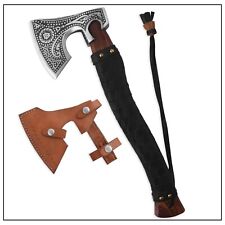 CUSTOM HAND FORGED DAMASCUS STEEL VIKING BEARDED CAMPING HATCHET TOMAHAWK AXE picture
