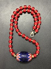 Vintage Venetian White Heart Trade Beads With Big Head ChevronBead Necklace 27mm picture