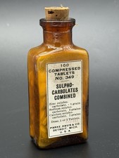 Vintage Parke Davis Sulpho-Carbolates Medicine Bottle Amber Glass Detroit Mich picture