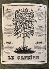Vintage PRIMAVERA Paris Tea Towel French Coffee Of The World Botany 1970s 31x24” picture