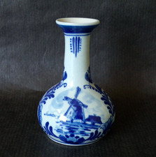 Vintage ROYAL DELFT Bud Vase DE PORCYLENE FLES Floral WINDMILL 1963 3 1/4