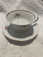 Vintage Walbrzych China Cup & Saucer Made In Poland Rose Pattern 109 picture