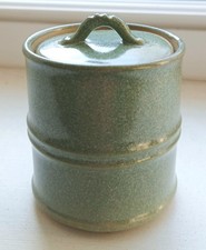 Rare Vintage 1970s Kiyomizu Ceramic Speckled Green Lidded Jar From Japan picture