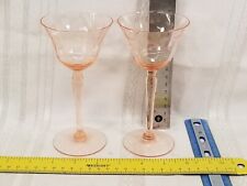 Vintage 2 Etched Pink Crystal Wine Water Goblet Glasses Optic Panel Depression picture