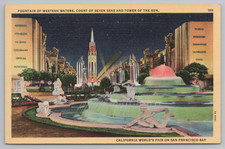 1939-40 Golden Gate Expo Art-Tone Postcard Fountain of Western Waters Night picture