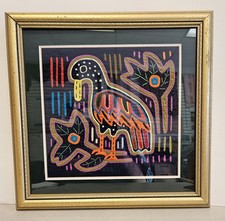 Kuna Indian Mola Textile BIRD Panama Latin America Applique Authentic FRAMED B picture