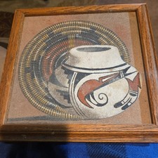 Vintage Amos Tom Navajo Sand Painting Basket and Pottery Signed Native American picture