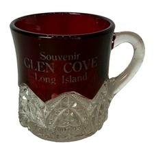 GLEN COVE NY NEW YORK Ruby Red Flash LONG ISLAND Souvenir Glass TRINKET CUP picture