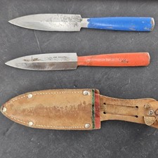 Vintage Carl Schlieper Solingen Germany Throwing Knife Set of 2 Leather Sheath picture