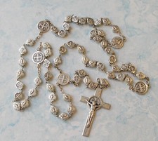 Beautiful silvertone St. BENEDICT Rosary~Italy~metal St Benedict medal beads picture