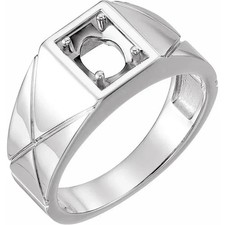 Men's 8x6 mm Oval Pinky Ring Setting Mounting in 14K White Gold Over Size 8-17 picture