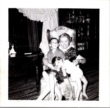 Grandmother with Grandchildren in Living Room, 1950s B&W Snapshot Photo picture