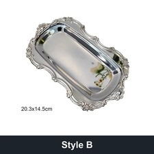 Vintage Silver Embossed Serving Tray Oval Metal Decorative Tray Dessert Jewelry picture