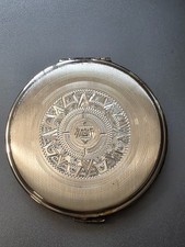  Vintage Sterling Silver Hecho Mexico A.V.B. Powder Compact Aztec Design New #29 picture