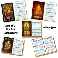 2027 Thai Pocket Calendar Set 5 Cards 5.5x9cm Wealth Good Fortune Buddhist picture