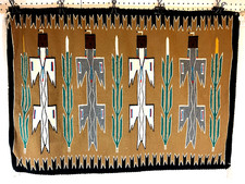 Vintage Navajo Indian Yei Figures & Cornstalk Weaving/ Rug, Red Rock AZ, c 1970s picture