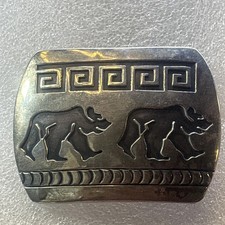 Vintage “ROSCO SCOTT” Navajo Sterling Silver Bear Design Belt Buckle picture