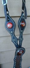 Old Antique 3 Red Rosettes Studded Horse Parade Martingale picture