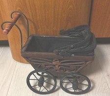 Vintage Victorian Style Baby Doll Pram Stroller Carriage Buggy Metal & Bentwood picture