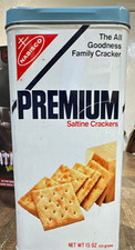 Nabisco Premium Saltine Crackers 1970’s Tin Canister w/ Lid almost 40 years old picture