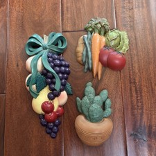 Lot VTG Burwood Home Interiors Wall Hanging Plastic Fruits ~ Vegetables ~ Cactus picture