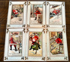 Lot of 6~SANTA CLAUS~with Children~Dog~Snow Antique Christmas Postcards Set~h991 picture