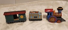 Vintage Hallmark Train Tin Engine And Two Cars Set Keepsake Ornament Christmas  picture