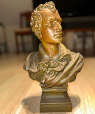 Vintage Lord Byron Cast Metal Bust Statue 14” Heavy 7.3 lb Classical Decor picture