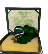 An IRISH BLESSING Green Glass SHAMROCK with Original Box picture