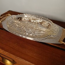 Vintage Kromex Handled Relish Server, Pressed Glass Divided Dish picture