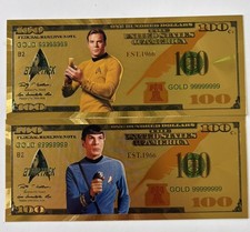 24k Gold Foil Star Trek Collectible Novelty Banknote Set of 2 Captain Kirk Spok picture