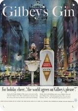 1959 GILBEY'S GIN City at Christmas ***DECORATIVE REPLICA METAL SIGN*** picture