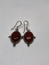 7g 925 STERLING SILVER CARNELIAN GEMSTONE DANGLE EARRINGS FINE JEWELRY picture
