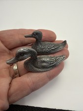 Vintage Miniature Solid Pewter Duck Set Of 2 Each 2” picture