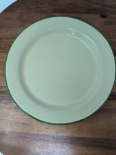 Vintage Kockums Sweden Enamelware Plates Cream Green Set of 4 Mid Century MCM picture