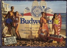1989 BUDWEISER BUD SURFER GIRLS Beach Babes Sexy Beer Poster 28” X 20” picture