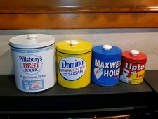 JL Clark Vintage Pillsbury Domino Maxwell Lipton Tea Tin Canister Set 4 Pieces picture
