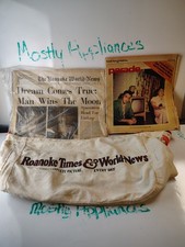 Vtg Roanoke Times Newspaper Canvas Delivery Bag - Virginia - Elvis Man Wins Moon picture