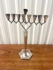 Vintage Mid-Century Modern Silver-Plated Hanukkah Menorah picture