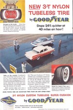 1956 Goodyear 3-T Nylon Tubeless Tires Vintage Print Ad picture