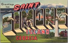 1940s SAINT SIMONS ISLAND Georgia Large Letter Postcard Curteich Linen / Unused picture