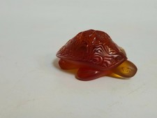 Authentic Lalique France Amber Crystal Sidonie Turtle Figurine Signed - Mint picture