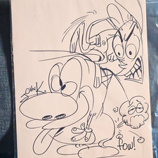 Nickelodeon Ren & Stimpy Original Drawing Hard Signed by John K. 1990s picture