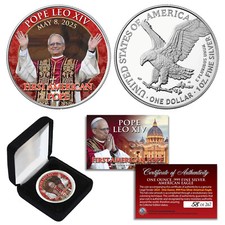 POPE LEO XIV 1st American Pope 2025 1 OZ Silver American Eagle Coin - S/N of 267 picture