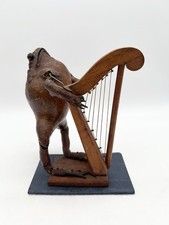 Vintage Mexican Taxidermy Frog Playing Harp Folk Art Figurine Damaged 7” picture